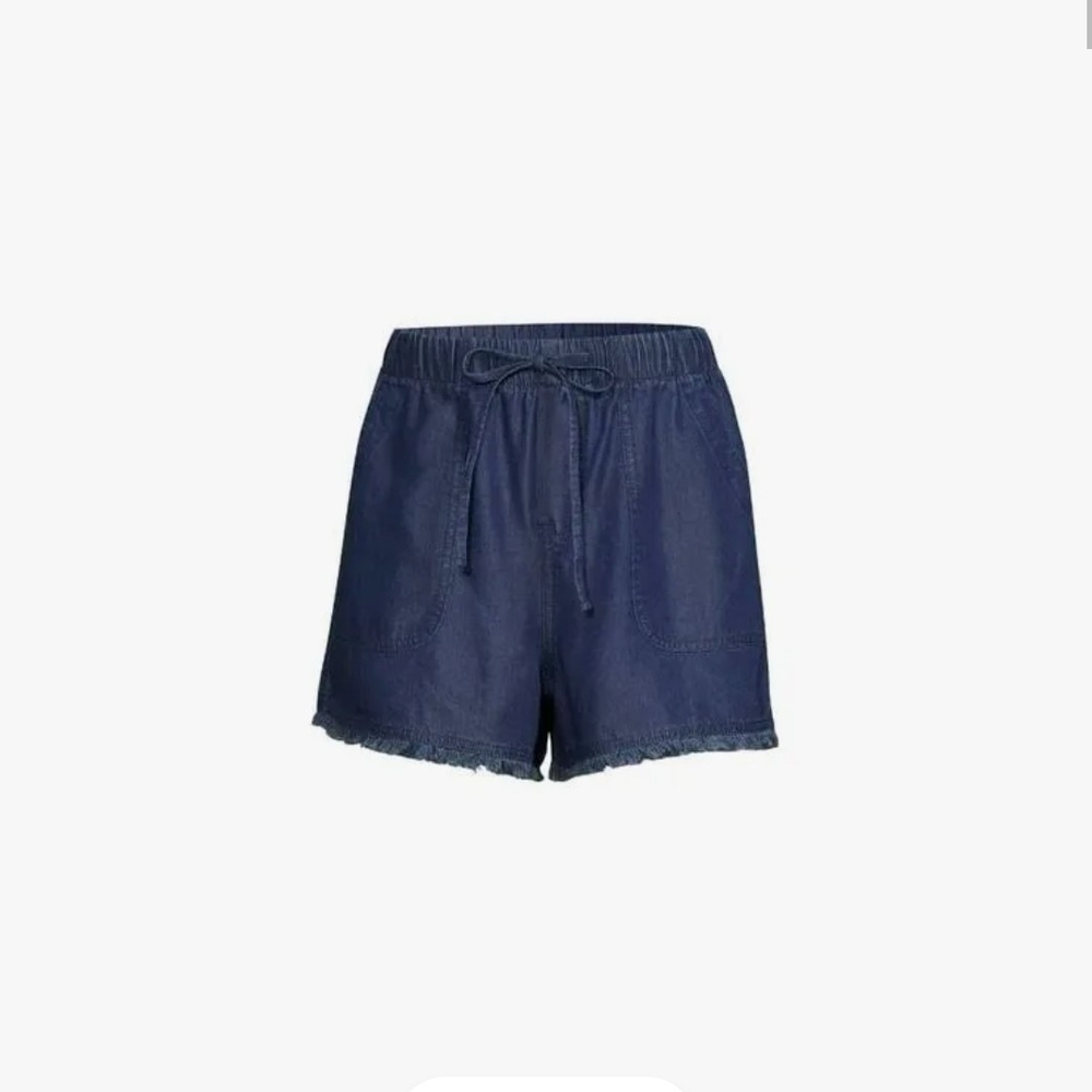 Time and Tru High Waisted Elastic Waistline Drawstring Frayed Fringe Hem Shorts